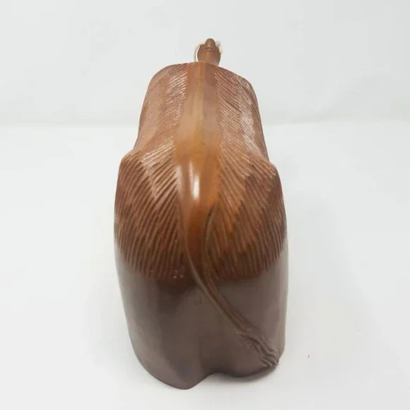 Vtg hand carved Water Buffalo wine bottle holder man cave brown - Picture 5 of 7